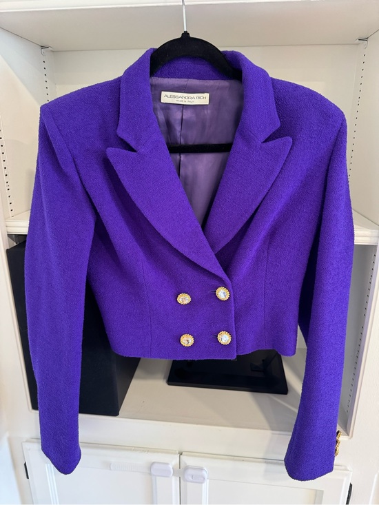 Alessandra Rich Jackets & Blazers - Alessandra Rich Vibrant Purple Cropped Double-Breasted Blazer
